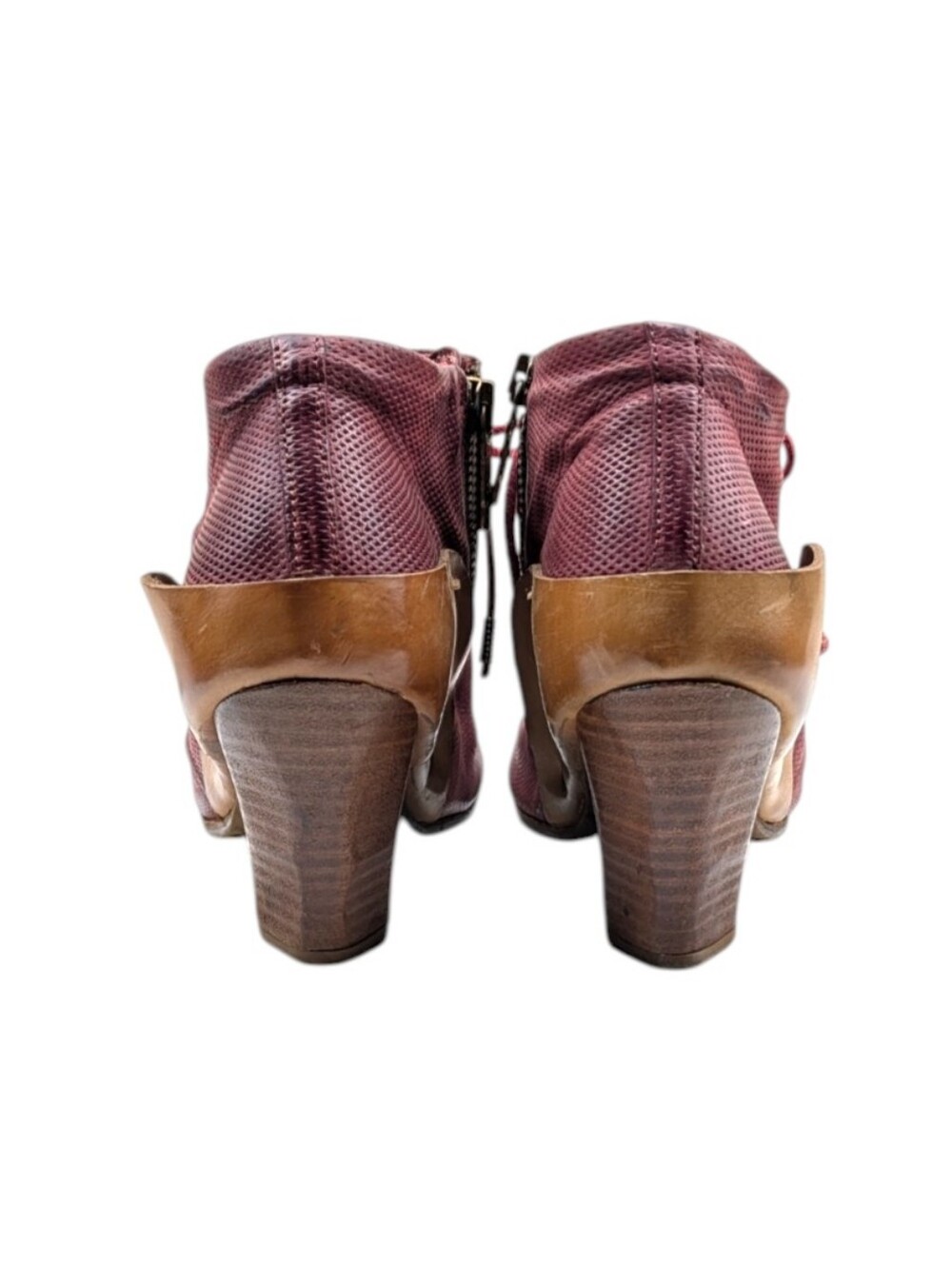 A.S.98 Burgundy Leather Peep Toe Lace-Up Wedge Booties EU 38 US 7.5/8   S4249 - Picture 12 of 12